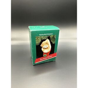 Vintage 1989 Hallmark Keepsake Handcrafted Christmas Ornament STOCKING‎ KITTEN